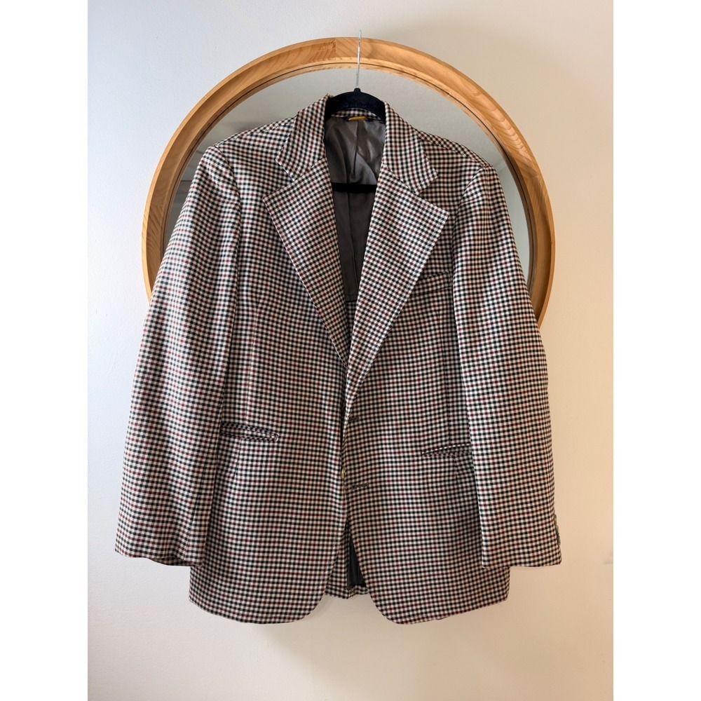 Bennett & Bullock Blazer Mens Tan Black red Check Excellent Vintage Sport coat